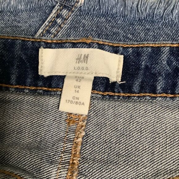 H&M L.O.G.G. DENIM SKIRT WITH BUTTON FLY AND‎ FRINGED HEM SIZE L - Picture 6 of 8